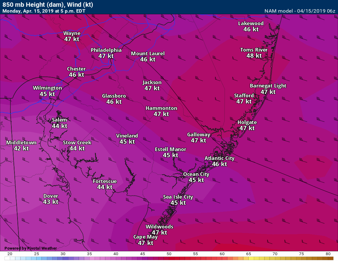 850 mb winds